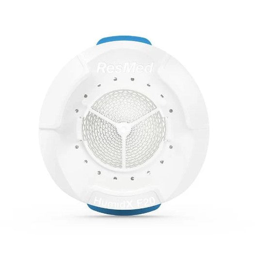 ResMed HumidX F20 waterless humidification disk, white circular design with central mesh filter