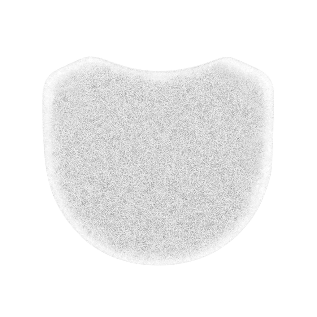 ResMed CPAP filter, white fibrous material, close-up view against a black background
