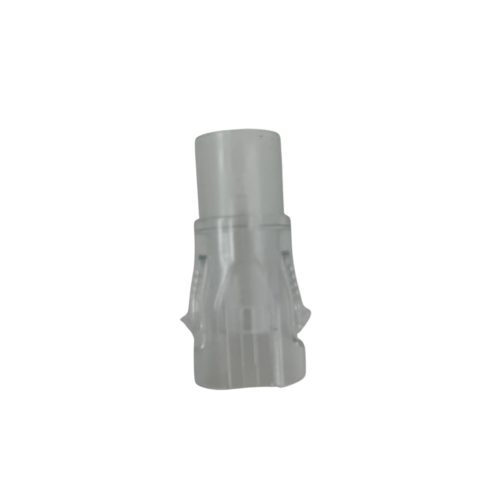 A small translucent gray plastic component or connector piece shown alone on a plain white background.