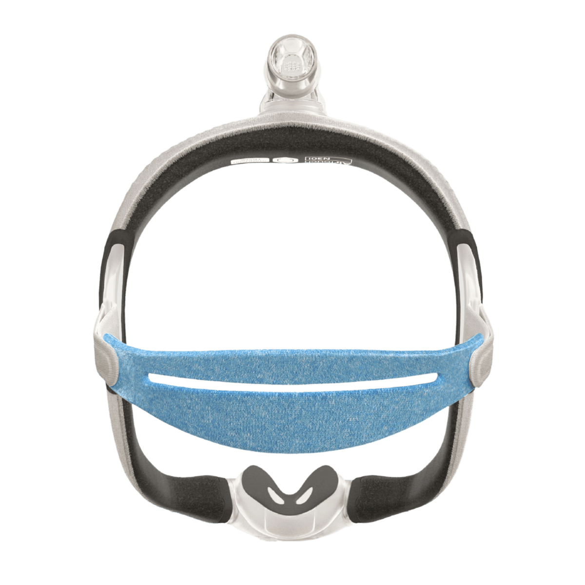 ResMed AirTouch N30i nasal CPAP mask with blue memory foam cushion and grey headgear.