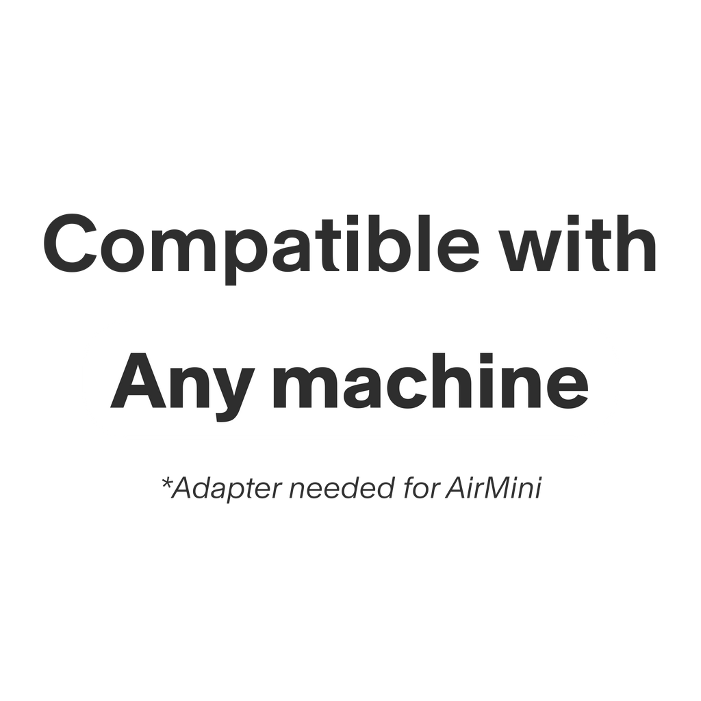 graphic calling out that this mask is compatible with any CPAP machine. For use with the Resmed AirMini, you will need the Zephair tube adapter and a standard CPAP hose