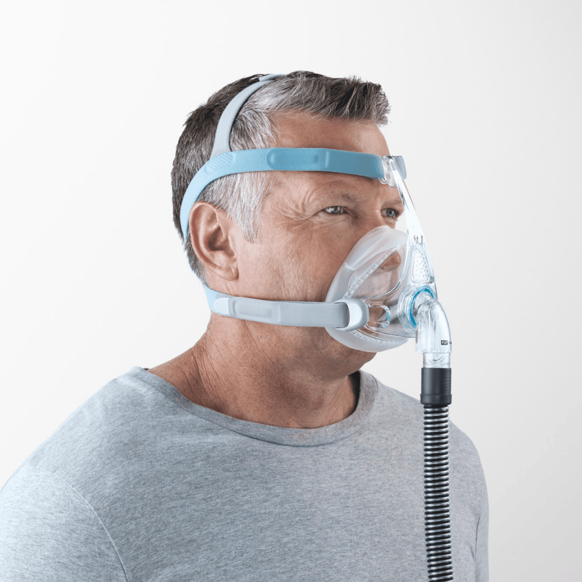 man wearing f&p vitera shown from the side, angled